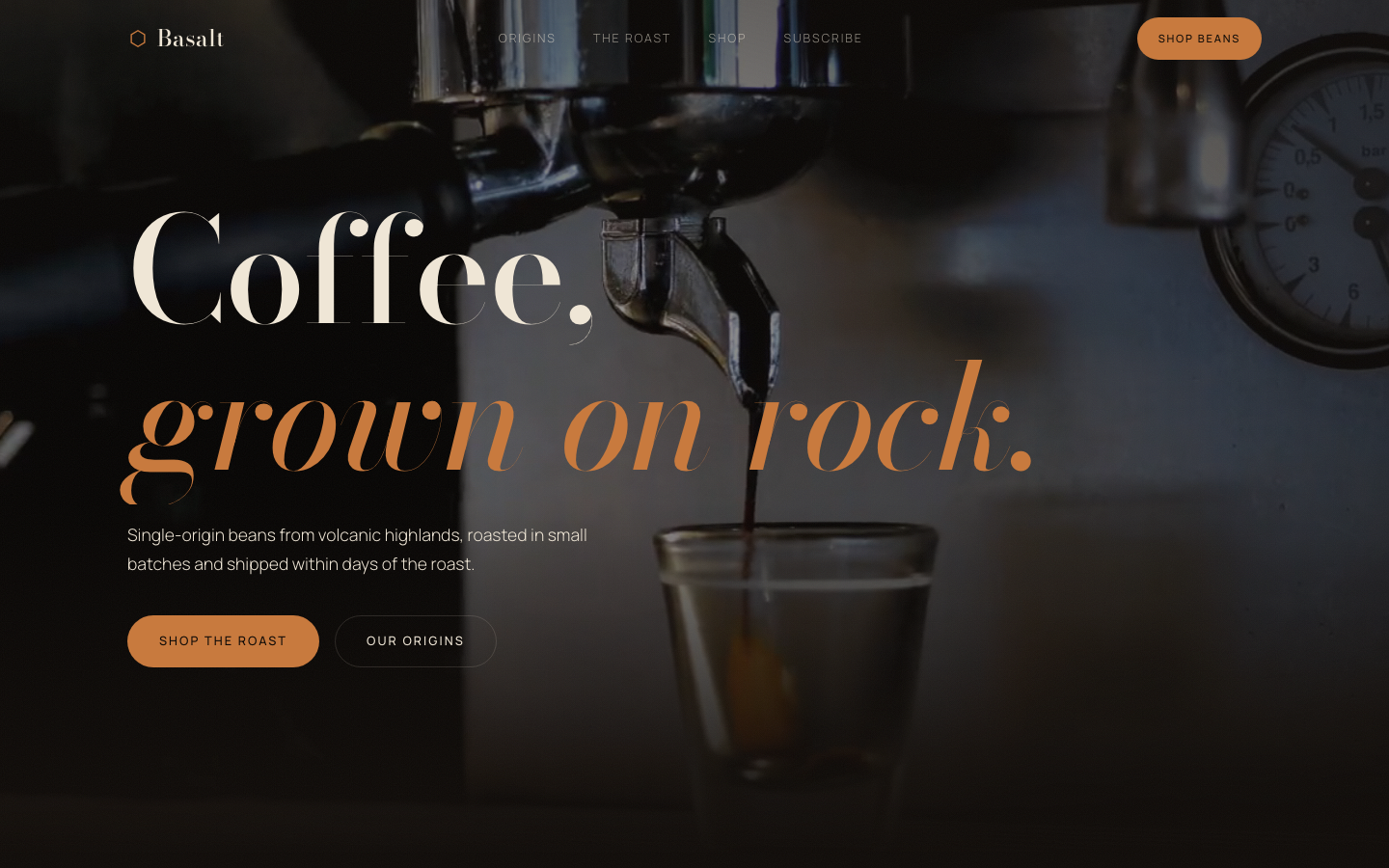 Basalt Coffee Roasters concept homepage