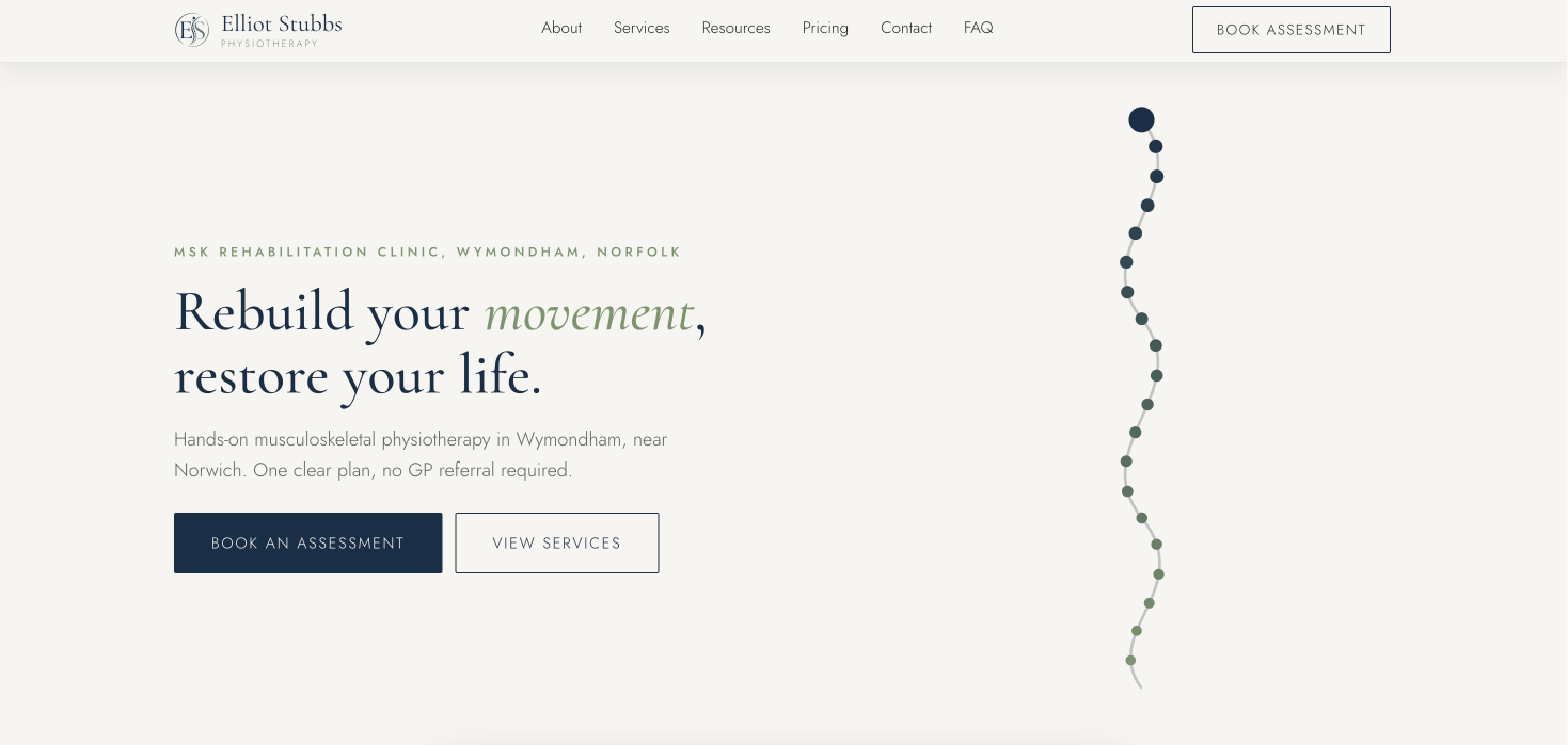 Elliot Stubbs Physiotherapy website homepage
